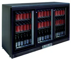 Arrière de bar réfrigéré skin plate noir 3 portes coulissantes vitrées, 0/+8°C, 382 L - l2g - BBC330S - L2G - BBC330S