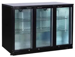 Arrière de bar réfrigéré skin plate noir 3 portes battantes vitrées, 0/+8°C - l2g - BBT350 - L2G - BBT350