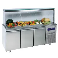 Saladette réfrigérée 3 portes vitrées gn 1/1 et structure en verre, 5x gn 1/1 h=150 mm positive - virtus - bna0069 - Virtus group - BNA0069