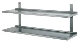Étagère murale inox pleine sur crémaillères 2 niveaux 1200x400 mm - l2g - BUD-2ETPLC124 Étagère murale inox pleine sur crémaillères 2 niveaux 1200x400 mm - l2g - BUD-2ETPLC124