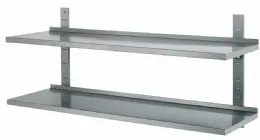 Étagère murale inox pleine sur crémaillères 2 niveaux 1600x400 mm - l2g - BUD-2ETPLC164 Étagère murale inox pleine sur crémaillères 2 niveaux 1600x400 mm - l2g - BUD-2ETPLC164