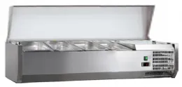 Vitrine à ingrédients réfrigérée inox avec couvercle inox, 3 GN 1/3 + 1 GN 1/2-150, +2/+8°C, L 1200 mm - l2g - C-VRX1200/380