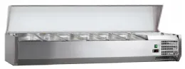 Vitrine à ingrédients réfrigérée inox avec couvercle inox, 5 GN 1/3 + 1 GN 1/2-150, +2/+8°C, L 1500 mm - l2g - C-VRX1500/380