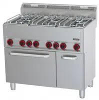 Fourneau profondeur 600 gaz 6 feux four électrique ventilé GN 1/1 P 99 Triphasé - Casselin - C6FOG6FFEVP99