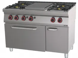 Fourneau profondeur 700 gaz 4 feux + 1 plaque coup de feu four à gaz GN 1/1 120 - Casselin - C7FOG4F1PFG120
