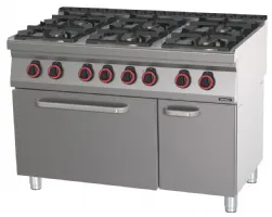 Fourneau profondeur 700 gaz 6 feux avec four électrique statique GN 2/1 120 Triphasé - Casselin - C7FOG6FFS120