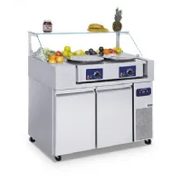 Saladette réfrigérée avec 2 portes vitrées gn 1/1 et vitrine, 9x gn 1/6 h=150 mm positive - virtus - ccz0070 - Virtus group - CCZ0070