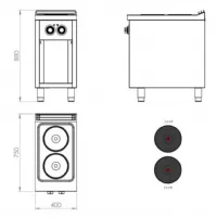 Photo 3 - Cuisinière sur placard 2 plaques triphasé 5,2 kw - hr fainca - ce2p750e - Hr fainca - CE2P750E