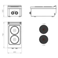 Photo 3 - Cuisinière électrique 2 plaques triphasé 5,2 kw - hr fainca - ce2p750s - Hr fainca - CE2P750S