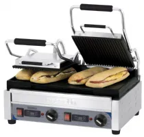 Paninis Grill double Premium Rainurée - Lisse avec minuteur - Casselin - CGP2RLPT