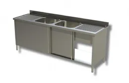 Plonge inox 2 bacs et 2 égouttoirs sur armoire 2000x600x850 mm - ristopro - dsla2v2g206 - Ristopro - DSLA2V2G206