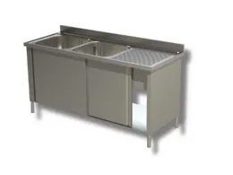 Plonge inox 2 bacs à gauche et égouttoir à droite sur armoire 1400x700x850 mm - ristopro - dsla2vgd147 - Ristopro - DSLA2VGD147