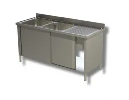 Plonge inox 2 bacs à gauche et égouttoir à droite sur armoire 2000x600x850 mm - ristopro - dsla2vgd206 - Ristopro - DSLA2VGD206