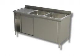 Plonge inox 2 bacs à droite et égouttoir à gauche sur armoire 1700x600x850 mm - ristopro - dsla2vgs176 - Ristopro - DSLA2VGS176