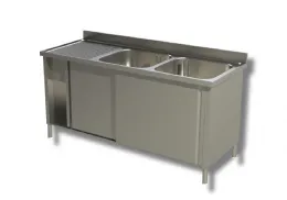 Plonge inox 2 bacs à droite et égouttoir à gauche sur armoire 1800x700x850 mm - ristopro - dsla2vgs187 - Ristopro - DSLA2VGS187