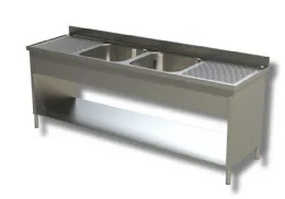 Plonge inox 2 bacs et 2 égouttoirs sur panneaux latéraux avec étagère 2000x600x850 mm - ristopro - dslf2v2g206 - Ristopro - DSLF2V2G206
