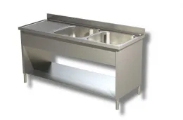 Plonge inox 2 bacs à droite et égouttoir à gauche sur panneaux latéraux avec étagère 2000x600x850 mm - ristopro - dslf2vgs206 - Ristopro - DSLF2VGS206