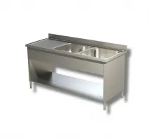 Plonge inox 2 bacs à droite et égouttoir à gauche sur panneaux latéraux avec étagère 2000x700x850 mm - ristopro - dslf2vgs207 - Ristopro - DSLF2VGS207