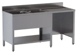 Plonge inox 2 bacs à gauche et emplacement poubelle à droite sur panneaux latéraux avec étagère 1600x700x850 mm - ristopro - dslf2vpd167 - Ristopro - DSLF2VPD167 Plonge inox 2 bacs à gauche et emplacement poubelle à droite sur panneaux latéraux avec étagère 1600x700x850 mm - ristopro - dslf2vpd167 - Ristopro - DSLF2VPD167