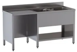 Plonge inox 2 bacs à droite et emplacement poubelle à gauche sur panneaux latéraux avec étagère 2000x600x850 mm - ristopro - dslf2vps206 - Ristopro - DSLF2VPS206 Plonge inox 2 bacs à droite et emplacement poubelle à gauche sur panneaux latéraux avec étagère 2000x600x850 mm - ristopro - dslf2vps206 - Ristopro - DSLF2VPS206