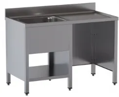 Plonge inox 1 bac à gauche et emplacement poubelle à droite sur panneaux latéraux avec étagère 1200x600x850 mm - ristopro - dslfpd126 - Ristopro - DSLFPD126