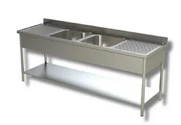 Plonge inox 2 bacs et 2 égouttoirs sur pieds avec étagère 2200x600x850 mm - ristopro - dslg2v2g226 - Ristopro - DSLG2V2G226