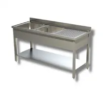 Plonge inox 2 bacs à gauche et égouttoir à droite sur pieds avec étagère 1800x600x850 mm - ristopro - dslg2vgd186 - Ristopro - DSLG2VGD186 Plonge inox 2 bacs à gauche et égouttoir à droite sur pieds avec étagère 1800x600x850 mm - ristopro - dslg2vgd186 - Ristopro - DSLG2VGD186