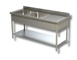 Plonge inox 2 bacs à gauche et égouttoir à droite sur pieds avec étagère 1800x700x850 mm - ristopro - dslg2vgd187 - Ristopro - DSLG2VGD187 Plonge inox 2 bacs à gauche et égouttoir à droite sur pieds avec étagère 1800x700x850 mm - ristopro - dslg2vgd187 - Ristopro - DSLG2VGD187