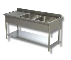 Plonge inox 2 bacs à droite et égouttoir à gauche sur pieds avec étagère 1900x700x850 mm - ristopro - dslg2vgs197 - Ristopro - DSLG2VGS197 Plonge inox 2 bacs à droite et égouttoir à gauche sur pieds avec étagère 1900x700x850 mm - ristopro - dslg2vgs197 - Ristopro - DSLG2VGS197