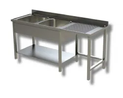Plonge inox 2 bacs à gauche et emplacement poubelle à droite sur pieds avec étagère 1600x600x850 mm - ristopro - dslg2vpd166 - Ristopro - DSLG2VPD166 Plonge inox 2 bacs à gauche et emplacement poubelle à droite sur pieds avec étagère 1600x600x850 mm - ristopro - dslg2vpd166 - Ristopro - DSLG2VPD166
