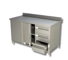 Meuble bas inox à portes coulissantes avec 3 tiroirs à droite et dosseret - ristopro - dsta3cd186a - Ristopro - DSTA3CD186A Meuble bas inox à portes coulissantes avec 3 tiroirs à droite et dosseret - ristopro - dsta3cd186a - Ristopro - DSTA3CD186A