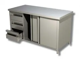 Meuble bas inox à portes coulissantes avec 3 tiroirs à gauche - Ristopro - DSTA3CS167 - RISTOPRO - DSTA3CS167 Meuble bas inox à portes coulissantes avec 3 tiroirs à gauche - Ristopro - DSTA3CS167 - RISTOPRO - DSTA3CS167