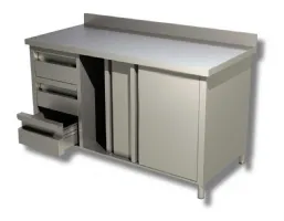 Meuble bas inox à portes coulissantes avec 3 tiroirs à gauche et dosseret - ristopro - dsta3cs176a - Ristopro - DSTA3CS176A Meuble bas inox à portes coulissantes avec 3 tiroirs à gauche et dosseret - ristopro - dsta3cs176a - Ristopro - DSTA3CS176A
