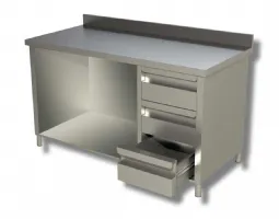 Meuble bas inox ouvert avec 3 tiroirs à droite et dosseret - ristopro - dstagcd 196a - Ristopro - DSTAGCD 196A Meuble bas inox ouvert avec 3 tiroirs à droite et dosseret - ristopro - dstagcd 196a - Ristopro - DSTAGCD 196A