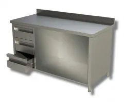 Meuble bas inox ouvert avec 3 tiroirs à gauche et dosseret - ristopro - dstagcs 206a - Ristopro - DSTAGCS 206A Meuble bas inox ouvert avec 3 tiroirs à gauche et dosseret - ristopro - dstagcs 206a - Ristopro - DSTAGCS 206A