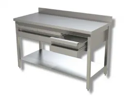 Table de travail inox sur pieds avec étagère, 2 tiroirs et dosseret 1000x700x850 mm - Ristopro - DSTG2C107A - RISTOPRO - DSTG2C107A Table de travail inox sur pieds avec étagère, 2 tiroirs et dosseret 1000x700x850 mm - Ristopro - DSTG2C107A - RISTOPRO - DSTG2C107A