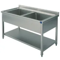 Plonge inox 1 évier, 2 bacs, sur piètement, avec étagère inférieure, 1400x700 mm - virtus - gla0012 - Virtus group - GLA0012