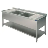 Plonge inox 1 évier, 2 bacs, 2 plateaux d'égouttage, sur piètement, avec étagère inférieure, 2000x700x850 mm - virtus - gla0017 - Virtus group - GLA0017
