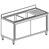 Plonge inox 1 sur armoire, 2 bacs, égouttoir à droite, avec portes coulissantes, 1800x700x850 mm - virtus - gla0032 - Virtus group - GLA0032