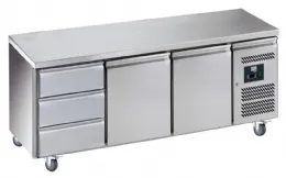 Desserte réfrigérée inox positive centrale 2 portes GN 1/1 + 1 bloc 3 tiroirs, 465 L, sur roulettes - l2g - GN3130TN