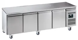 Desserte réfrigérée inox positive centrale 4 portes GN 1/1, 616 L, sur roulettes - l2g - GN4100TN Desserte réfrigérée inox positive centrale 4 portes GN 1/1, 616 L, sur roulettes - l2g - GN4100TN