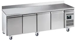 Desserte réfrigérée inox positive avec dosseret 100x20 mm 4 portes GN 1/1, 616 L, sur roulettes - l2g - GN4200TN