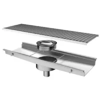 Caniveau de sol cuisine caillebotis, sortie verticale ø 63 mm et filtre rond, 1050x300x130 mm - virtus - gzz0065 - Virtus group - GZZ0065