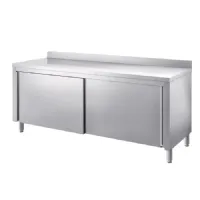 Meuble bas de rangement inox avec dosseret et 2 portes coulissantes, 2000x700 mm - virtus - hca0061 - Virtus group - HCA0061