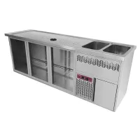 Comptoir bar professionnel en inox 3 compartiments, 2 cuves, 555 l - diamond promo - kbr/32d - Diamond promo - KBR/32D