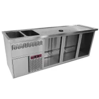 Comptoir bar professionnel en inox 3 compartiments égouttoir et grille, 2 cuves à gauche, 555 l - diamond promo - kbr/32g - Diamond promo - KBR/32G