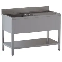 Plonge professionnelle 1 cuve et 1 égouttoir droite en inox AISI 304 1200x600x850/880(+100) mm - Diamond Promo - L1211/6D-SD2 Plonge professionnelle 1 cuve et 1 égouttoir droite en inox AISI 304 1200x600x850/880(+100) mm - Diamond Promo - L1211/6D-SD2