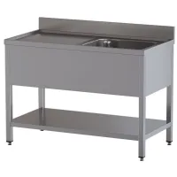 Plonge professionnelle 1 cuve, 1 égouttoir gauche, avec sous tablette, inox AISI 304, 1400x700x850/880(+100) mm - Diamond Promo - L1411/D-SS2
