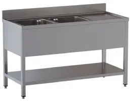Plonge inox aisi 304 2 cuves et égouttoir à droite avec sous-tablette 1400x600x850/880(+100) mm - diamond - l1421/6d-sd3 - Diamond - L1421/6D-SD3 Plonge inox aisi 304 2 cuves et égouttoir à droite avec sous-tablette 1400x600x850/880(+100) mm - diamond - l1421/6d-sd3 - Diamond - L1421/6D-SD3