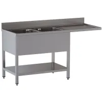 Plonge professionnelle 2 cuves et 1 égouttoir à droite en inox aisi 304 1600x700x850/880(+100) mm - diamond - l1621/vd-sd2 - Diamond - L1621/VD-SD2 Plonge professionnelle 2 cuves et 1 égouttoir à droite en inox aisi 304 1600x700x850/880(+100) mm - diamond - l1621/vd-sd2 - Diamond - L1621/VD-SD2